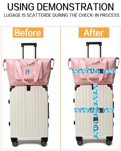 Luggage Straps for Suitcases, Adjustable Travel Belt, Durable Wide Luggage Strap, Cute Suitcase Strap Identifiers with Buckle, Bag Straps for Luggage, Blue White Flowers - color: Blue White Flowers