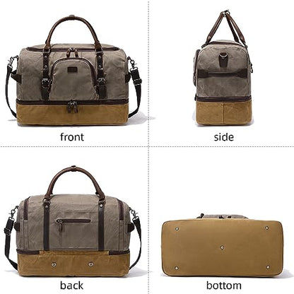 Nerlion Green Large Weekender Overnight Duffel Bag with Shoe Compartment and Leather Accents - color: Green