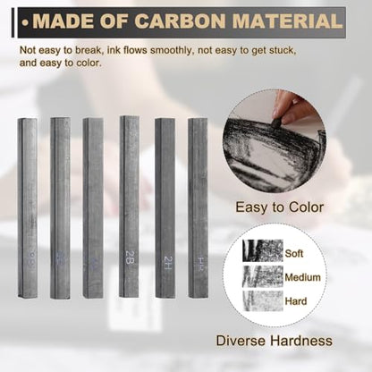 MECCANIXITY Compressed Charcoal Sticks, 2H Grade Square Vine Charcoal Sticks Set Art Supplies for Painting Drawing Sketching Shading Artists Beginners(Pack of 6) - style: 2H