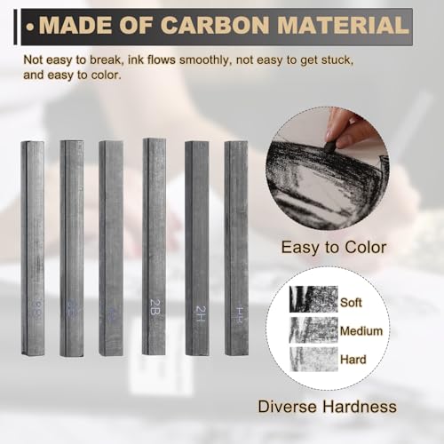 MECCANIXITY Compressed Charcoal Sticks, 2H/HB/2B Grade Square Vine Charcoal Sticks Set Art Supplies for Painting Drawing Sketching Shading Artists Beginners(Pack of 6) - style: 2H/HB/2B