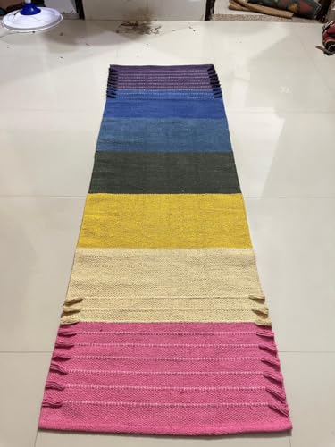 Payal Rugs Cotton Yoga Mat - Eco-Friendly Hand-Woven Rug - Non Slip & Thick (24”x72”x5mm) for Yoga Everyday Fitness at Home - Comfortable Extra-Long - color: Multicolor 02