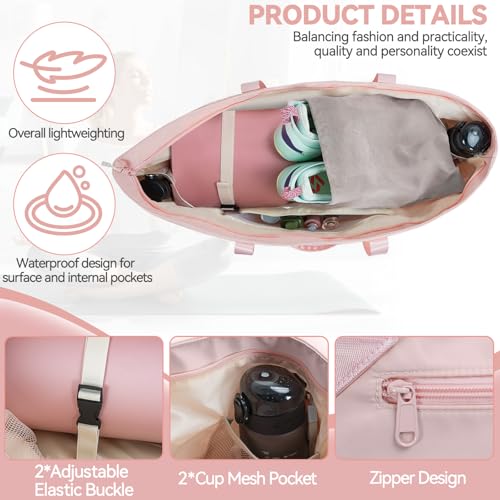 Large Yoga Mat Tote Bag for Women with Holder Strap,Pilates Gym Tote Bag with Shoes Bag & Wet Pocket