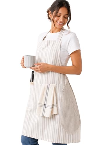 100% Cotton Kitchen Apron with 2 Pockets – Adjustable Chef Apron for Cooking Baking BBQ – Unisex Apron - color: Wipe Grey
