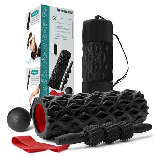 5 in 1 Foam Roller Set High Density Patented Foam Roller for Exercise | Foam Roller Massage Stick, Massage Ball, Resistance Band for Deep Muscle Massage Yoga Trigger Point Release Black Diamond - color: Black Diamond