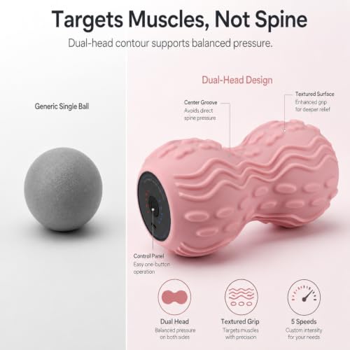Vibrating Peanut Massage Ball, 5-Speed Back & Neck Recovery Roller (Pink) - color: Pink