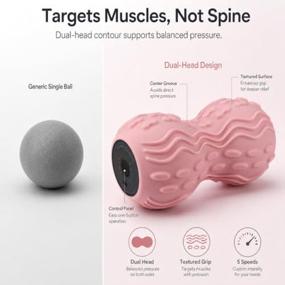 Vibrating Peanut Massage Ball, 5-Speed Back & Neck Recovery Roller (Pink) - color: Pink