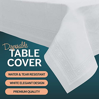 HOUZZKINGZ USA Paper Tablecloths for Rectangle Tables | 54” X 108” – 12 Pack | White Paper Disposable Tablecloth | 3-Ply Premium Paper & Plastic Table Cloths for Parties Disposable - size: 12 Pack