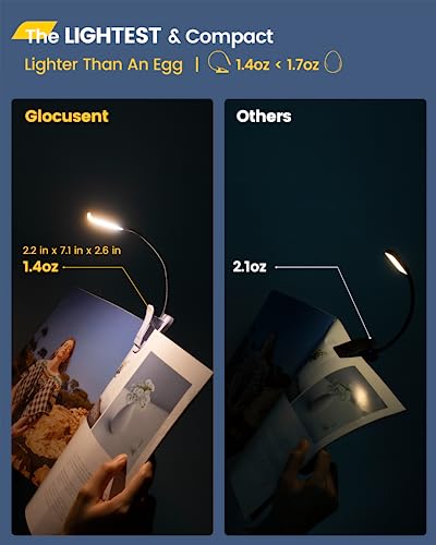 Glocusent Willow Book Light for Reading in Bed, 10 LED Bright Reading Light | 3 Colors & 3 Brightness, Rechargeable, 80Hrs, Lightweight, Clip on, Christmas Stocking Stuffers, Gifts, Book Lovers, Reader - color: Purple