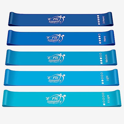 Fit Simplify Resistance Loop Exercise Bands with Instruction Guide and Carry Bag, Set of 5 - color: Blue