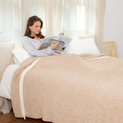 Snuggle Sac Super Soft & Reversible Heather Beige Throw - Oversized Cozy Knit Blanket for Bed, Sofa, Living Room, Twin Size (60x80 Inches) - color: Heather Beige, size: Twin (60"x80")