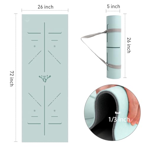 Yoga Mat 8mm Thick - Non Slip Workout Mat, 72x 26x 0.31 inch Exercise Mat with Alignment Mark, Anti-Tear Exercise & Fitness Mat for Yoga, Pilates & Floor Workouts, Carry Strap Included