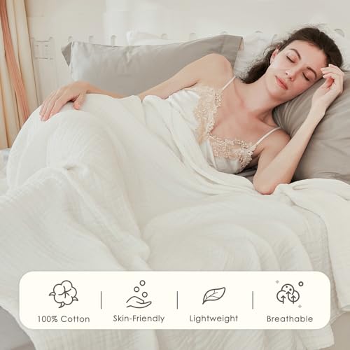 EMME Cotton Muslin Large Throw Blanket Couch Breathable Gauze Soft Lightweight Bed Blankets Adults (White,50"x70") - color: 04-white-1, size: Large Throw (50" X 70")