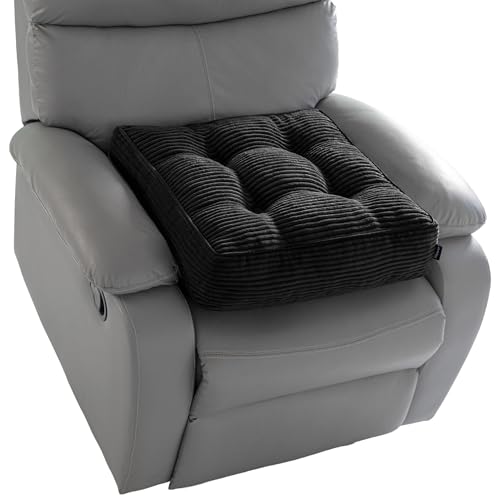 HIGOGOGO Tufted Corduroy Recliner Seat Cushion for Elderly, High Density Foam Large Square Seat Cushion for Recliner Chair, Floor Pillow, Office Chair, Car, No Pressure on Thighs, 20x20x4, Black - color: Black, size: 20x20x4