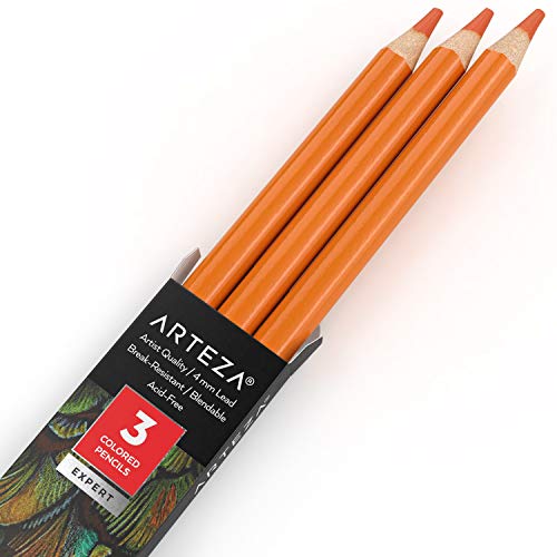 Arteza Colored Pencils, Pack of 3, A113 Orange, Soft Wax-Based Cores, Ideal for Drawing, Sketching, Shading & Coloring - color: A113 Orange