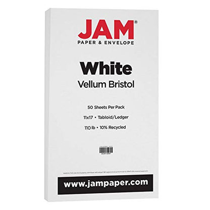 JAM PAPER Extra Heavy Weight 110lb Cardstock - 11 x 17 Tabloid Coverstock - White - 50 Sheets/Pack - color: White, size: 11" x 17"