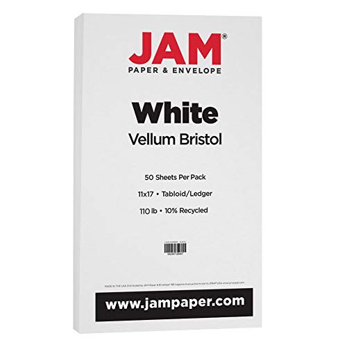 JAM PAPER Extra Heavy Weight 110lb Cardstock - 11 x 17 Tabloid Coverstock - White - 50 Sheets/Pack - color: White, size: 11" x 17"