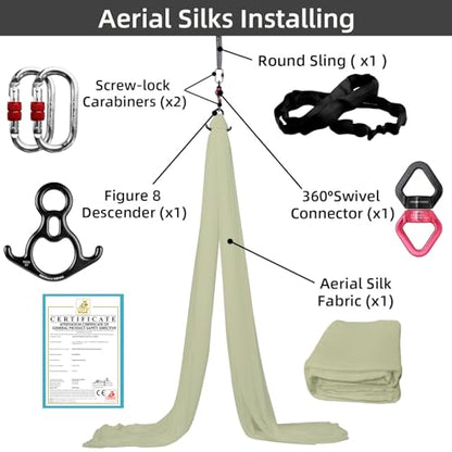 PRIOR FITNESS Aerial Silks Kit, SGS&CE Certified, 9/15/20Yards - color: Budgreen, size: L(20 Yards)