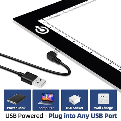 A4 Tracing Light Box, LED Board Adjustable Brightness Light Pad | Micro-USB powered, Light Table for Artists, Tattoo Drawing, Animation, Sketching, Stenciling & Diamond Art Painting