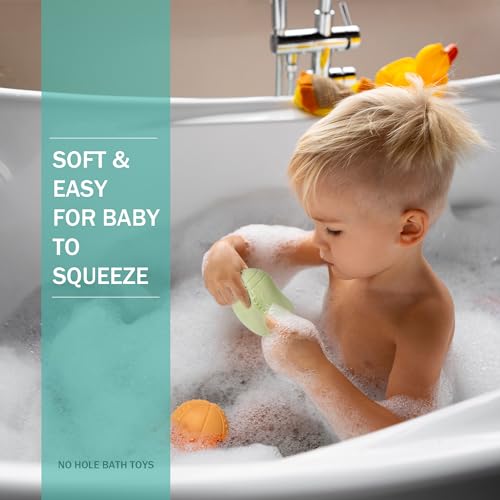 Bath Toys, Soft Sport Sensory Balls for Toddlers Boys Girls No Hole Wheat Straw Soft Montessori Toys for Babies 6 Months+, Swimming Pool Beach Shower Baby Toys - style: Sports Bath Ball Set