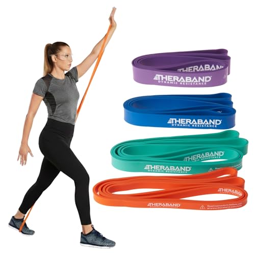 THERABAND High Resistance Super Band Set, Exercise Workout, Therapy, Multi | THERABAND elastic resistance band for exercise, strength training, physical therapy and at-home workouts - size: 4 Pack (15-50 lbs)