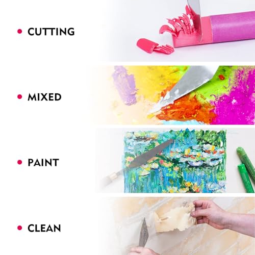 CONDA 5 Pcs Palette Knife Painting with 3 Plastic Scrapers, Stainless Steel Spatula Palette Knife Oil Paint Metal Knives Wood Handle