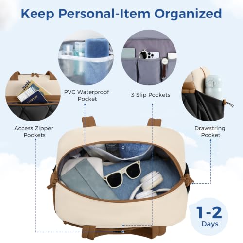 Women's Duffle Gym Bag, Carry-On Shoe Compartment for Weekender Overnight - color: Beige & Brown, size: Medium