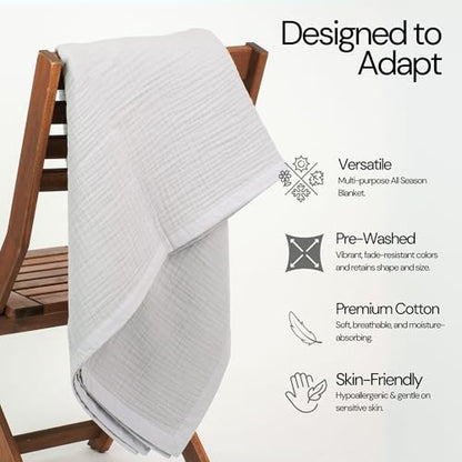Salt Earth 100% Cotton Gauze 55"X75" Twin 4 Layered Blanket- Scottish Grey | Premium Muslin Blanket for Couch,Bed,Living,Summer Lightweight, All Seasons Blankets & Throws, Boho,Travel & Skin Friendly - color: Scottish Grey, size: 55"X75" Twin