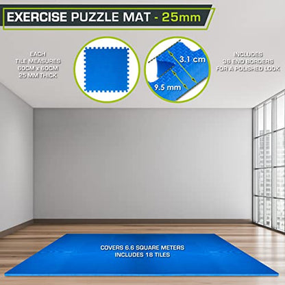 ProsourceFit Weaved Pattern Extra Thick Exercise Puzzle Mat 1-inch, EVA Foam Interlocking Tiles for Protective, Cushioned Flooring for Home and Gym Equipment; Blue, 72 SQ FT, 18 Tiles