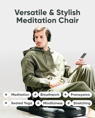 Mindful Modern Folding Pro Meditation Chair - Adjustable Meditation Seat with Back Support and Half Moon Buckwheat Meditation Cushion - Comfortable Mindfulness Living Room Floor Chair - color: Charcoal Black