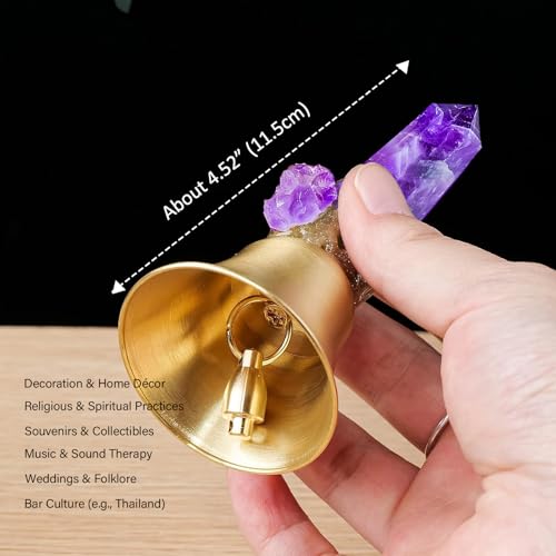 Super Loud Solid Brass Handbells Altar Bells Natural Amethyst Tower Bell Chimes Witch's Bells Hand Percussion Instruments Call Bells for Meditation Prayer Reception Pet Feeding and Home Decoration - color: Amethyst, size: 4.52 inches