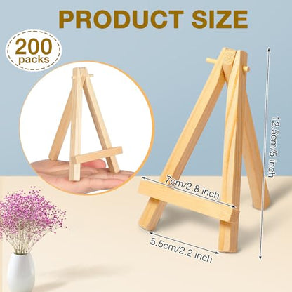 100 Pieces Mini Wooden Easel Stands Tripod Display Tabletop,5 Inch | For Artist Painting Business Cards Photos, Canvas Holder Wedding Table Numbers Party Favors Gift, Natural Wood Tripod Frame - size: 5 Inch