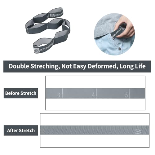 A AZURELIFE Elastic Yoga Stretching Strap, Multi-Loop Stretch Strap for Physical Therapy, Pilates, Yoga, Dance & Gymnastics Exercise and Flexible Pilates Stretch Band - color: Elastic-Gray