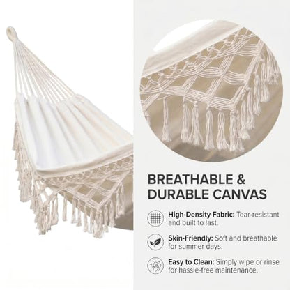 Canvas Hammock 122" Long X 59" Wide 2 Person Hammock 440 pounds Maximum Weight Applicable Scenes in Courtyard Autumn, Indoor Hanging Chairs, Beach Leisure (White Tassels, Full) - color: White Tassels, size: Full
