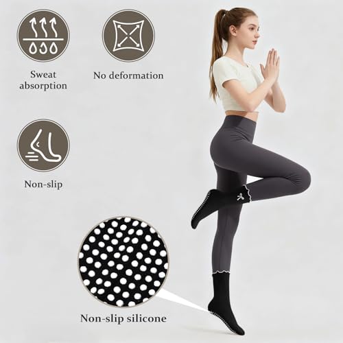 Women's Pilates Grip Socks, Ruffle Non Slip Bow Pattern Yoga Socks | Grippy, Frilly Trim, Embroidery, Crew Length, Soft Cotton, Arch Support, for Barre Ballet Dance Workout Hospital Home Gifts - color: B06-bow-red+black
