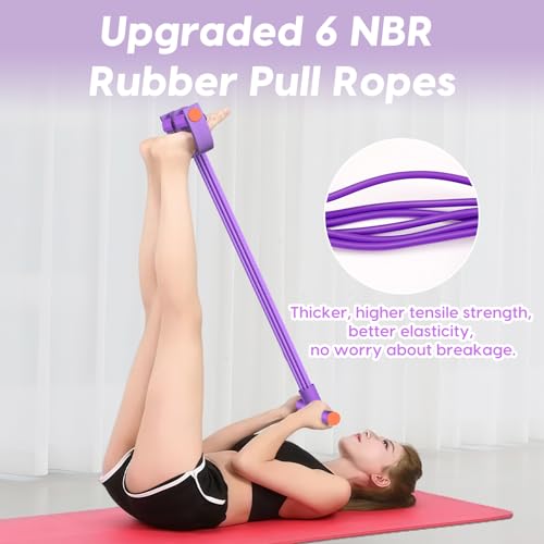 Pedal Resistance Band with Handles, 6-Tubes Natural Rubber Exercise Band - color: Full Purple