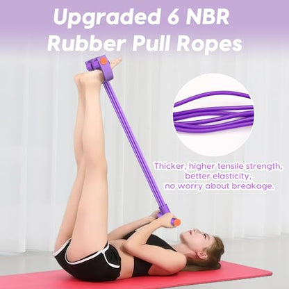 Pedal Resistance Band with Handles, 6-Tubes Natural Rubber Exercise Band - color: Full Purple