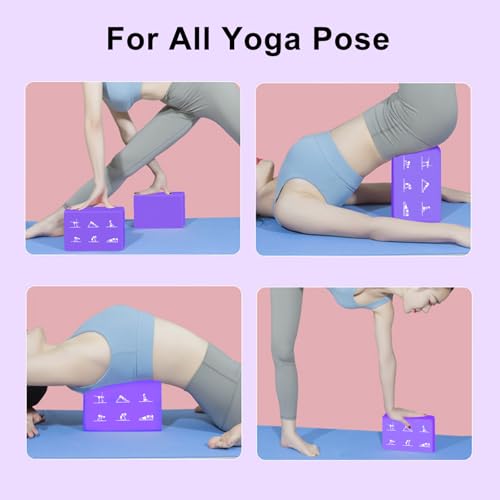 2 Yoga Block and 2 Yoga Strap Set,Non-slip EVA Foam Blocks, High Density Yoga Bricks with 6ft Strap, Supportive Latex-Free Yoga Block Accessories for Pilates - color: Purple