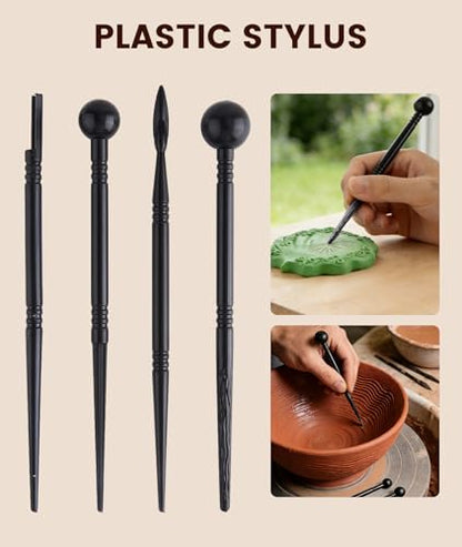 36PCS Clay Tools Kit, Pottery Tools and Ceramic Sculpting Tools Set with Brushes for Carving, Shaping, Molding, Craft & DIY Handmade Projects