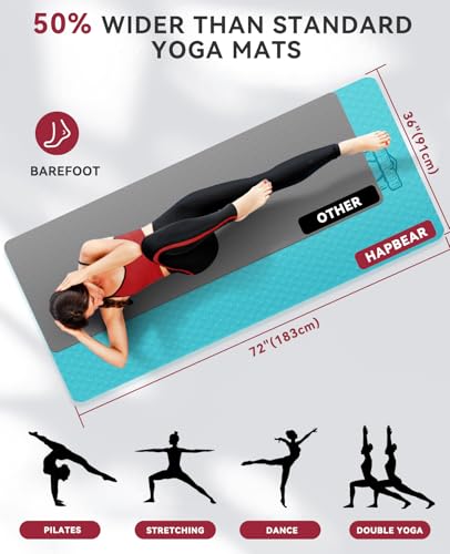 HAPBEAR Large Yoga Mat - 72"x36"x6mm (1/4 inch), Extra Wide Non-Slip Exercise Mat for Home Workout, Yoga, Pilates & Stretching, Durable, Includes Carry Bag - color: Turquoise/Mint green