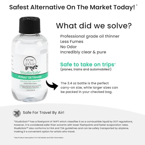 Tusc & Pine StudioSolv™ Odorless Mineral Spirits 33.8oz (1L) | Purified Odor-Free Spirit Solvent For Thinning Oils, Artists, Painting Thinner, Professionals, & More!