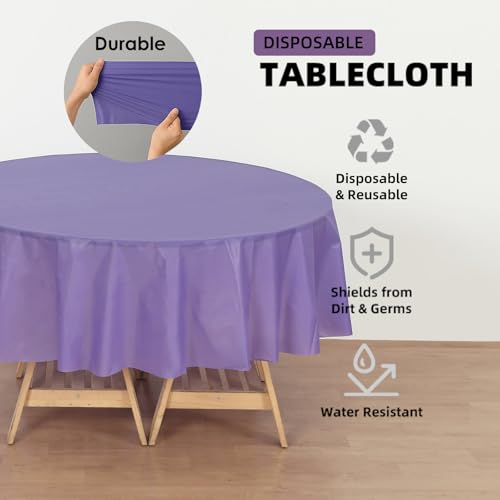 12-Pack Purple Plastic Tablecloths – 84 Inch Round Disposable Table Covers, Heavy Duty & Waterproof for Parties, Events, Banquets, Purple - color: Purple, size: 84" Round