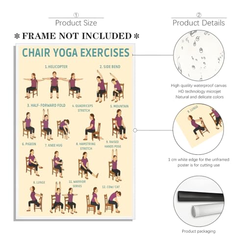 Balsuka Chair Yoga Exercises Poster Wellness Chart for Seniors Over 60 Senior Fitness Instruction Canvas Print Step-by-Step Seated Yoga Guide Wall Art for Home Gyms Office Decor 12x16inch Unframed - color: style-4 Unframed, size: 12"L x 16"W