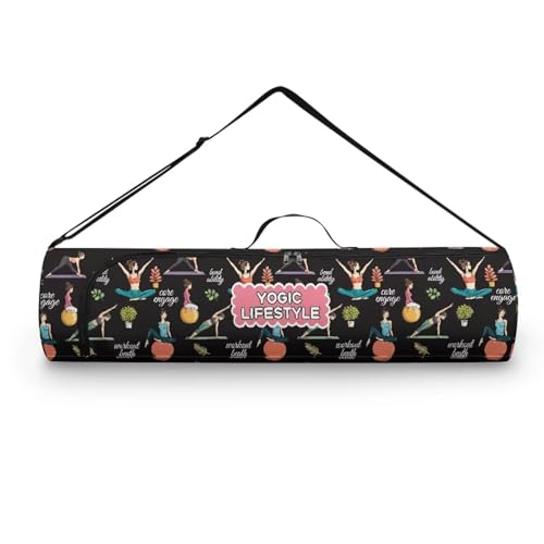 Yoga Mat Bag Portable Yoga Mat Holder with Adjustable Strap Lighweight Gym Tote Bag with Handle - color: Yoga Theme