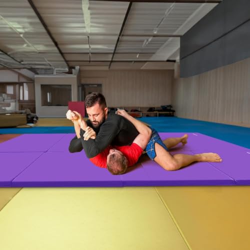 BalanceFrom 10x4 Feet 4-Panel Folding Gymnastics Mat – 2-Inch Thick Pad with Vinyl Surface and Carrying Handles for Tumbling, Yoga, Pilates, Home Workouts, and Martial Arts - color: Purple