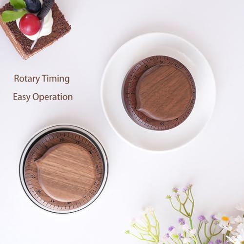 Walnut Wood Kitchen Timer – 60 Minute Mechanical Countdown, Wooden Cooking Timer for Baking, Study & Home (8cm)