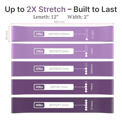 TechStone Resistance Bands Set – 5 Levels Loop Exercise Bands for Men & Women, Elastic Workout Bands for Home Gym, Training, Yoga & Fitness, Carry Bag Included - color: Purple