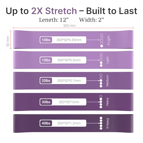 TechStone Resistance Bands Set – 5 Levels Loop Exercise Bands for Men & Women, Elastic Workout Bands for Home Gym, Training, Yoga & Fitness, Carry Bag Included - color: Purple
