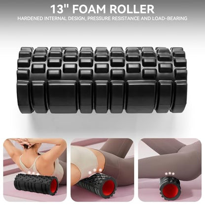 Krightlink Foam Roller for Deep Tissue Massager, 13" High Density Exercise Patented Roller for Muscle Massage and Myofascial Trigger Point Release Back Roller for Fitness, Yoga and Pilates (Black) - color: Pure Black