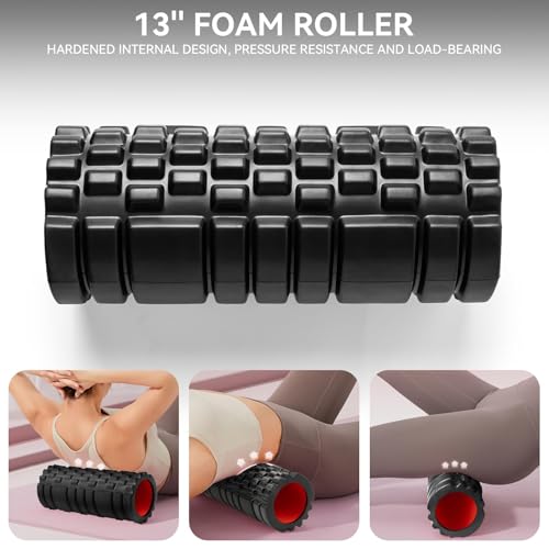 Krightlink Foam Roller for Deep Tissue Massager, 13" High Density Exercise Patented Roller for Muscle Massage and Myofascial Trigger Point Release Back Roller for Fitness, Yoga and Pilates (Black) - color: Pure Black