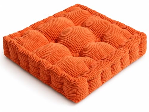ChezMax Floor Pillow & Cushion, Large Meditation Chair Cushions, Thick Square Seat Pad, Soft Velvet Tufted Seating Pouf for Indoor/Outdoor Yoga Bench Rocking Chair Room Tatami Sofa, Orange 20" x 20" - color: Orange L